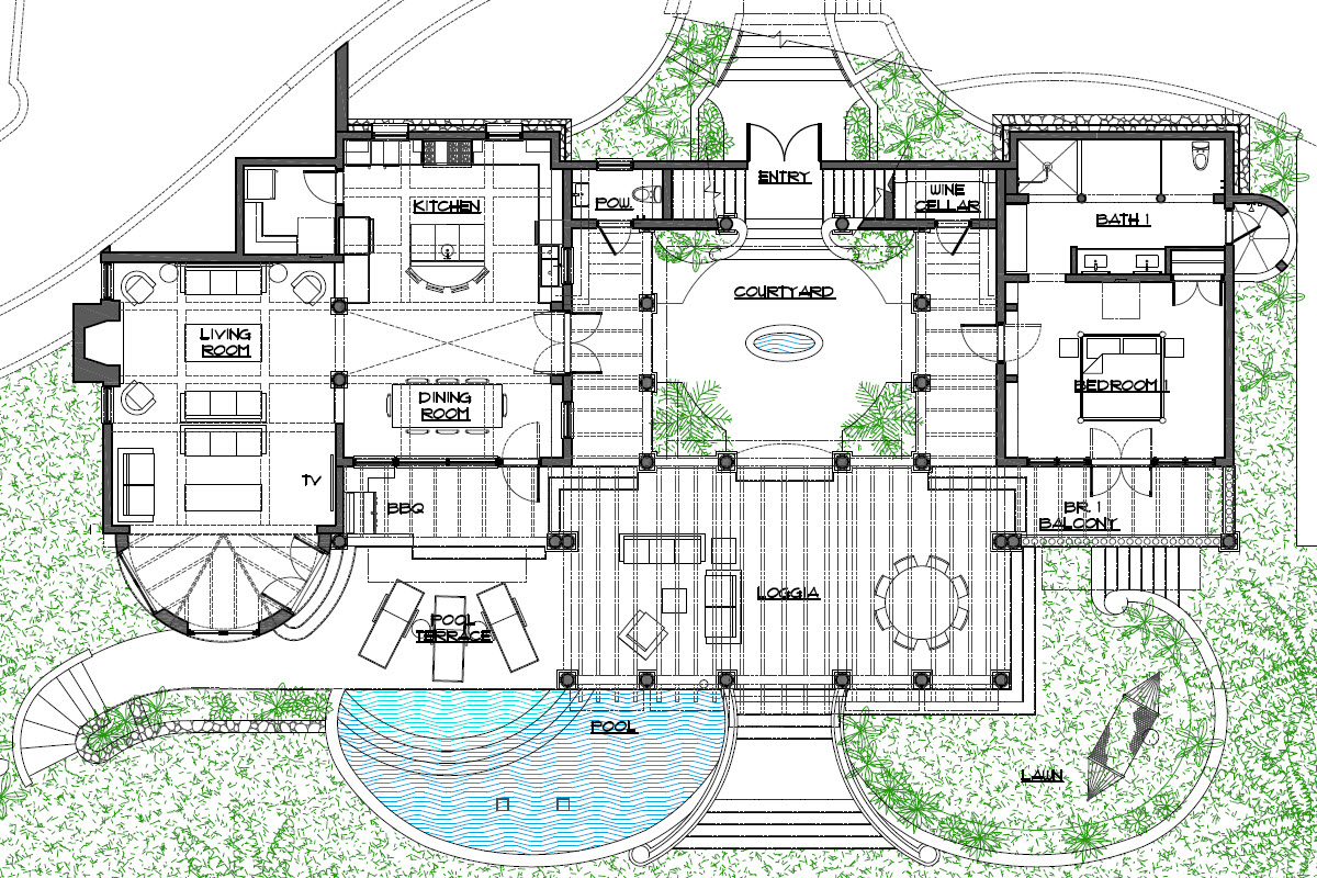 Villa La Playa Ground Level Floor Plan – Detailed Zoom