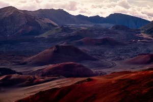 Landscape view of Haleakala national park crater at sunrise, Maui, Hawaii, USA