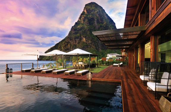 The Pitons in St. Lucia with Blue Ocean Views